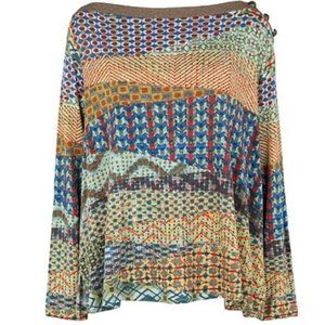 Roberta Scarpa Green Print Long Sleeve Shirt Misses Size 10 NWT